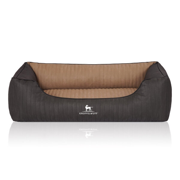 Knuffelwuff Orthopädisches Hundebett Outback aus laser-gestepptem Kunstleder XXL 120 x 85cm Schwarz/Cappuccino