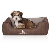 Knuffelwuff Orthopädisches Hundebett Outlander aus laser-gestepptem Kunstleder M-L 85 x 63cm Braun/Grau
