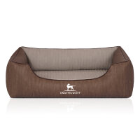 Knuffelwuff Orthopädisches Hundebett Outlander aus laser-gestepptem Kunstleder M-L 85 x 63cm Braun/Grau