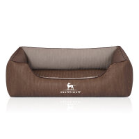 Knuffelwuff Orthopädisches Hundebett Outlander aus laser-gestepptem Kunstleder M-L 85 x 63cm Braun/Grau