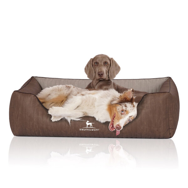 Knuffelwuff Orthopädisches Hundebett Outlander aus laser-gestepptem Kunstleder XL 105 x 75cm Braun/Grau