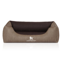 Knuffelwuff Orthopädisches Hundebett Outlander aus laser-gestepptem Kunstleder M-L 85 x 63cm Natur/Braun