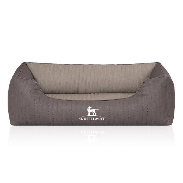 Knuffelwuff Orthopädisches Hundebett Outlander aus laser-gestepptem Kunstleder M-L 85 x 63cm Dunkelgrau/Grau