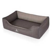 Knuffelwuff Orthopädisches Hundebett Outlander aus laser-gestepptem Kunstleder M-L 85 x 63cm Dunkelgrau/Grau