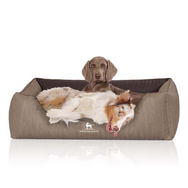 Knuffelwuff Orthopädisches Hundebett Outlander aus laser-gestepptem Kunstleder XL 105 x 75cm Natur/Braun