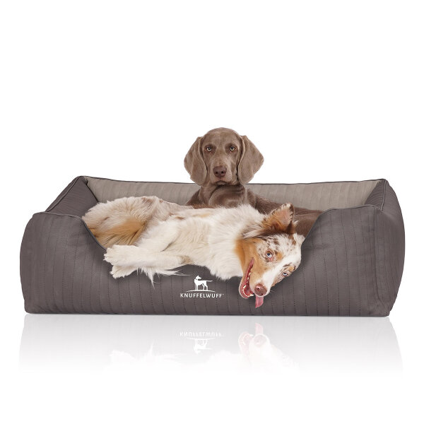 Knuffelwuff Orthopädisches Hundebett Outlander aus laser-gestepptem Kunstleder XL 105 x 75cm Dunkelgrau/Grau