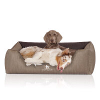Knuffelwuff Orthopädisches Hundebett Outlander aus laser-gestepptem Kunstleder XXL 120 x 85cm Natur/Braun
