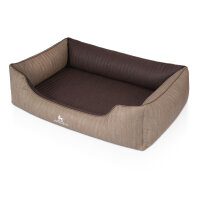 Knuffelwuff Orthopädisches Hundebett Outlander aus laser-gestepptem Kunstleder XXL 120 x 85cm Natur/Braun