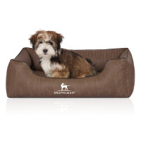 Knuffelwuff Orthopädisches Hundebett Tampa aus laser-gestepptem Kunstleder M-L 85 x 63cm Braun