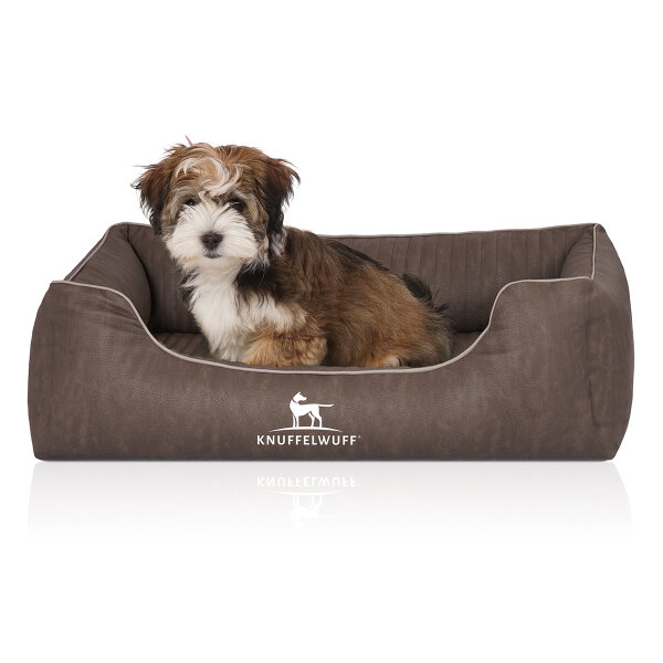 Knuffelwuff Orthopädisches Hundebett Tampa aus laser-gestepptem Kunstleder M-L 85 x 63cm Braungrau