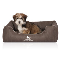 Knuffelwuff Orthopädisches Hundebett Tampa aus laser-gestepptem Kunstleder M-L 85 x 63cm Braungrau