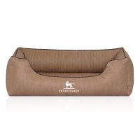 Knuffelwuff Orthopädisches Hundebett Tampa aus laser-gestepptem Kunstleder M-L 85 x 63cm Camel