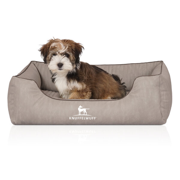 Knuffelwuff Orthopädisches Hundebett Tampa aus laser-gestepptem Kunstleder M-L 85 x 63cm Grau