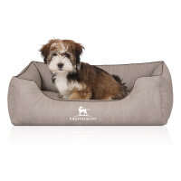 Knuffelwuff Orthopädisches Hundebett Tampa aus laser-gestepptem Kunstleder M-L 85 x 63cm Grau