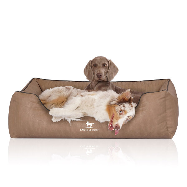 Knuffelwuff Orthopädisches Hundebett Tampa aus laser-gestepptem Kunstleder XL 105 x 75cm Camel