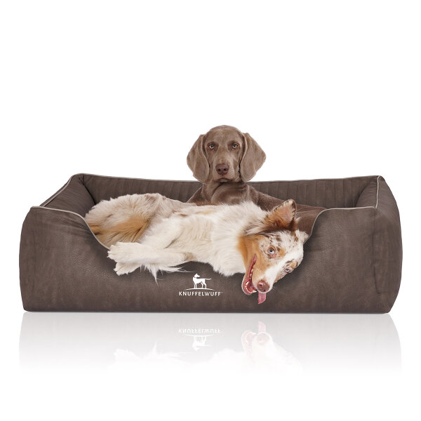 Knuffelwuff Orthopädisches Hundebett Tampa aus laser-gestepptem Kunstleder XXL 120 x 85cm Braungrau