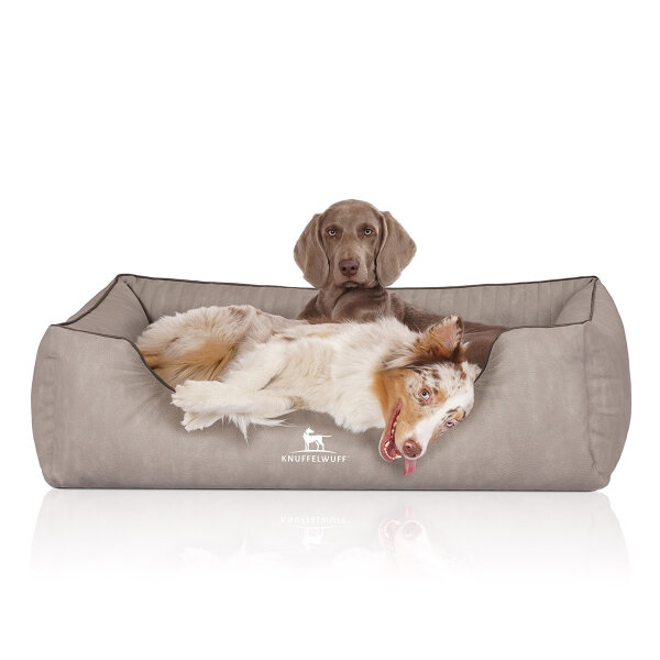 Knuffelwuff Orthopädisches Hundebett Tampa aus laser-gestepptem Kunstleder XXL 120 x 85cm Grau