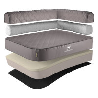 Knuffelwuff Orthopädisches Eck Hundebett Winslow aus laser-gestepptem Kunstleder L 85 x 63cm Lehne Rechts Grau