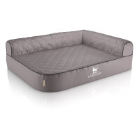 Knuffelwuff Orthopädisches Eck Hundebett Winslow aus laser-gestepptem Kunstleder L 85 x 63cm Lehne Rechts Grau