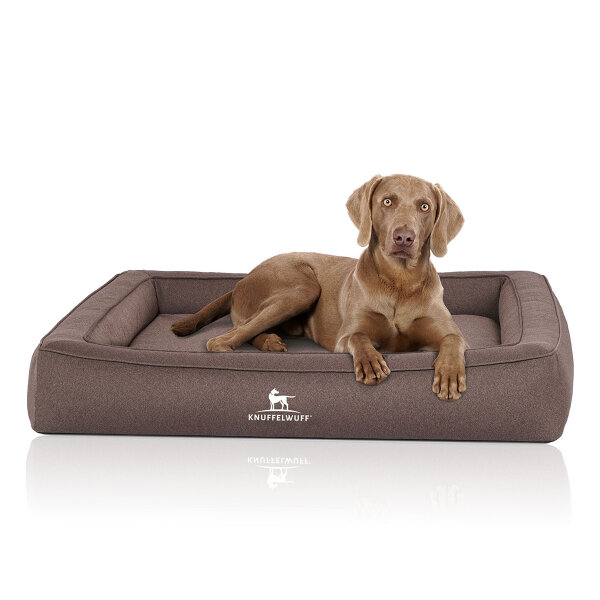 Knuffelwuff Orthopädisches Hundebett aus Velours mit Handwebcharakter Yukon 105 x 80cm Graubraun