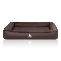 Knuffelwuff Orthopädisches Hundebett aus Laser gestepptem Kunstleder Hampstead 105 x 80cm Braun