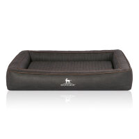 Knuffelwuff Orthopädisches Hundebett aus Laser gestepptem Kunstleder Montego 105 x 80cm Schwarz