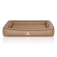 Knuffelwuff Orthopädisches Hundebett aus Laser gestepptem Kunstleder Montego 120 x 100cm Camel