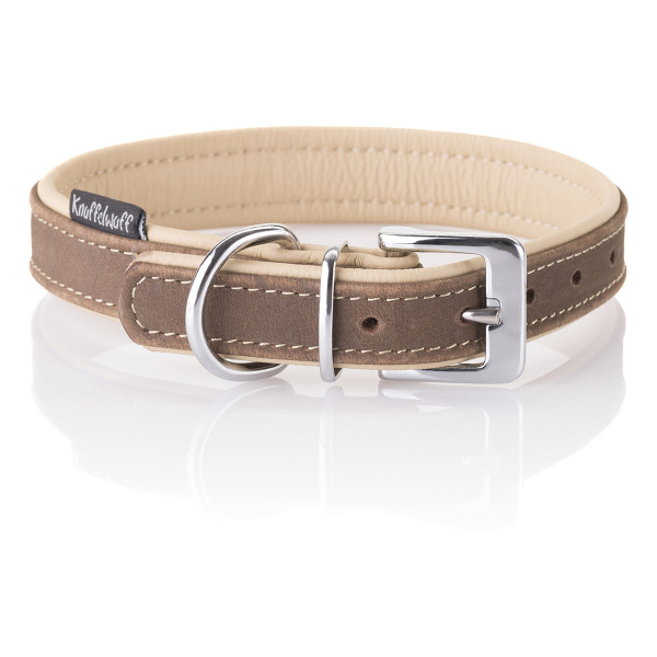 Knuffelwuff weiches Nubuk-Echtleder Hundehalsband Orlando Braun/Beige