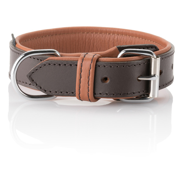 Knuffelwuff weiches Echtleder Hundehalsband mit Schnallenschutz Detroit