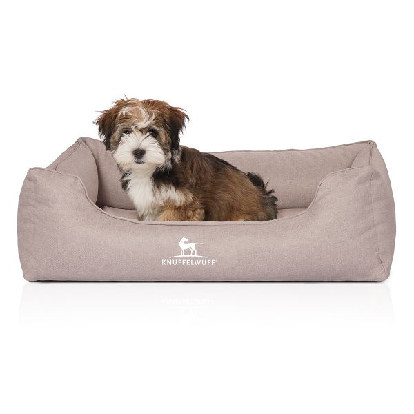 Knuffelwuff Orthopädisches Hundebett Luisa aus Velours mit feinem Handwebcharakter Sunshine Edition