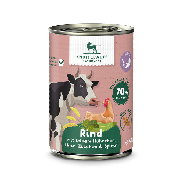 Knuffelwuff Nassfutter Rind mit feinem Hühnchen, Hirse, Zucchini & Spinat
