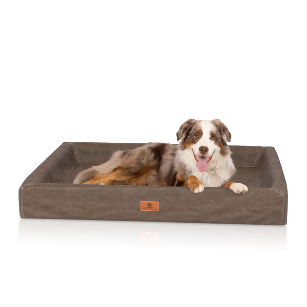 Knuffelwuff orthopädisches Hundebett Austin aus Kunstleder S 70 x 50cm Braun