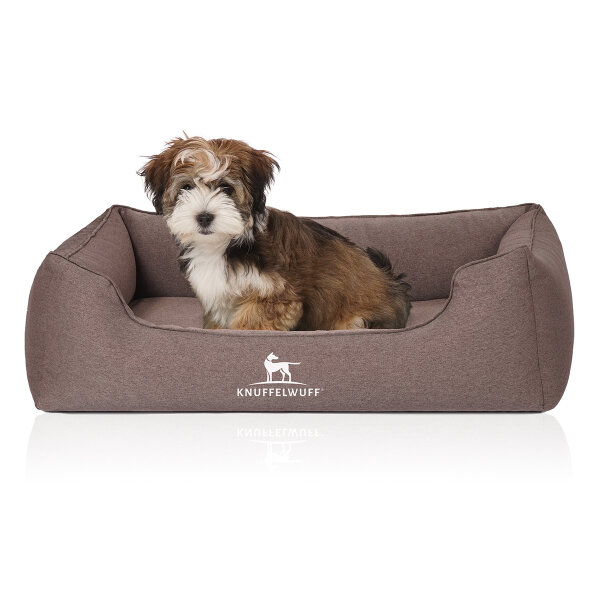 Knuffelwuff Orthopädisches Hundebett Leano aus Velours mit Handwebcharakter M-L 85 x 63cm Braun