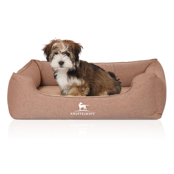 Knuffelwuff Orthopädisches Hundebett Leano aus Velours mit Handwebcharakter M-L 85 x 63cm Hellbraun