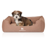 Knuffelwuff Orthopädisches Hundebett Leano aus Velours mit Handwebcharakter M-L 85 x 63cm Hellbraun