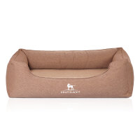Knuffelwuff Orthopädisches Hundebett Leano aus Velours mit Handwebcharakter M-L 85 x 63cm Hellbraun