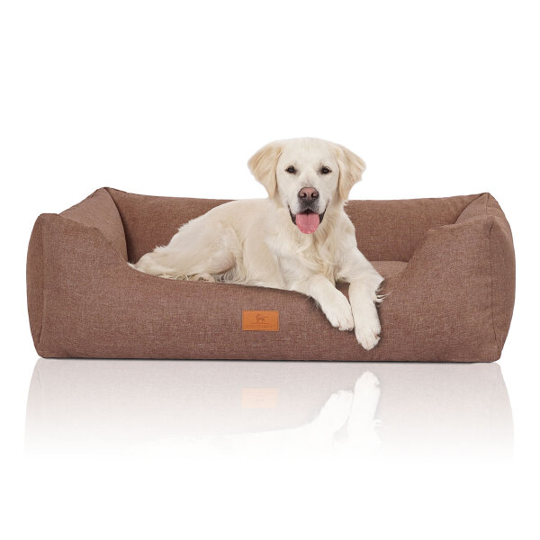 Knuffelwuff Hundebett Lotte aus Velours mit feinem Handwebcharakter XXL 120 x 85cm Lichtbraun