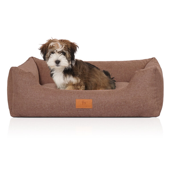 Knuffelwuff Hundebett Lotte aus Velours mit feinem Handwebcharakter M-L 85 x 63cm Lichtbraun