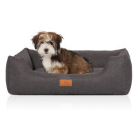 Knuffelwuff Hundebett Lotte aus Velours mit feinem Handwebcharakter M-L 85 x 63cm Grau