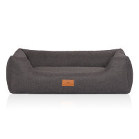 Knuffelwuff Hundebett Lotte aus Velours mit feinem Handwebcharakter M-L 85 x 63cm Grau