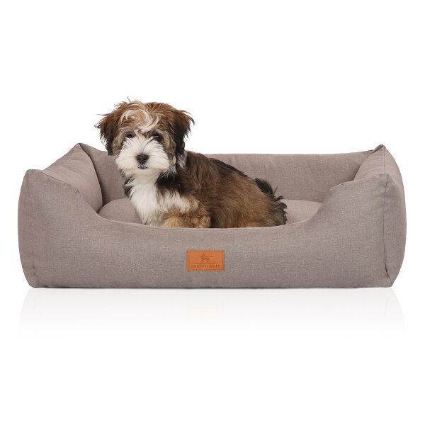 Knuffelwuff Hundebett Lotte aus Velours mit feinem Handwebcharakter M-L 85 x 63cm Lichtgrau