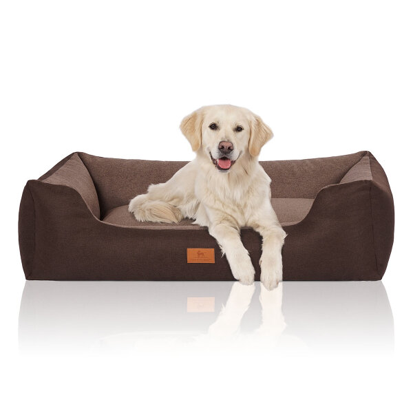 Knuffelwuff Hundebett Luke aus Velours mit feinem Handwebcharakter XL 105 x 75cm Braun-Potatoe