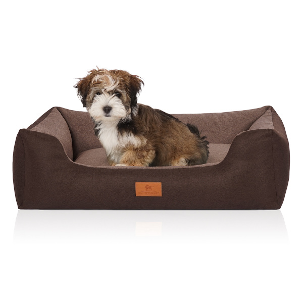 Knuffelwuff Hundebett Luke aus Velours mit feinem Handwebcharakter M-L 85 x 63cm Braun-Potatoe