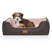 Knuffelwuff Hundebett Luke aus Velours mit feinem Handwebcharakter M-L 85 x 63cm Schwarz-Rosa
