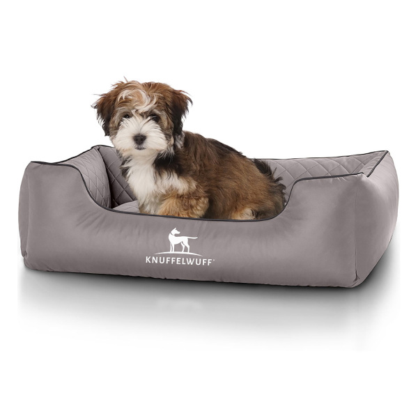 Knuffelwuff Hundebett Milan aus laser-gestepptem Kunstleder M-L 85 x 63cm Grau