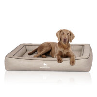 Knuffelwuff Orthopädisches Hundebett aus Laser gestepptem Kunstleder Montego S 70 x 50cm Grau