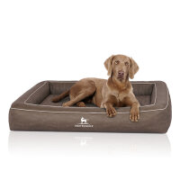 Knuffelwuff Orthopädisches Hundebett aus Laser gestepptem Kunstleder Montego S 70 x 50cm Braungrau