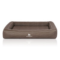 Knuffelwuff Orthopädisches Hundebett aus Laser gestepptem Kunstleder Montego S 70 x 50cm Braungrau
