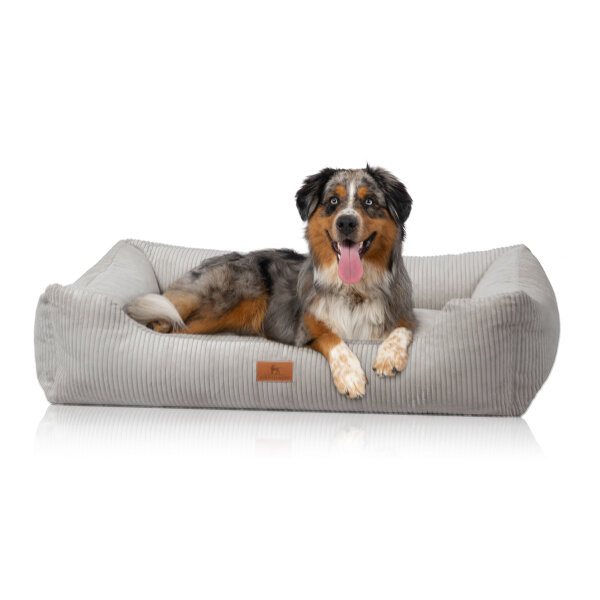 Knuffelwuff Hundebett aus Cord mit Handwebcharakter Olivia XL 105 x 75cm Hellgrau