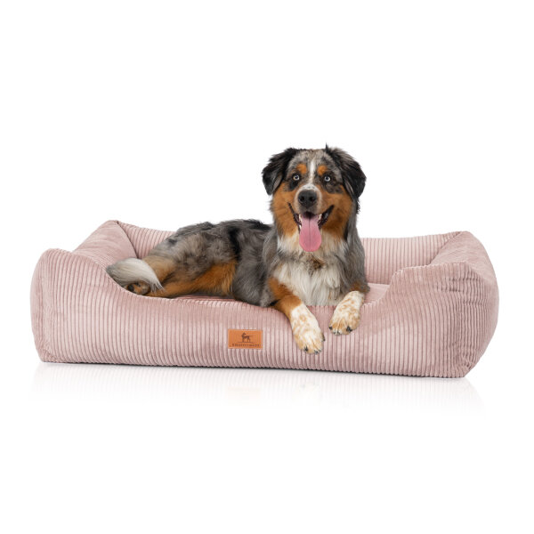 Knuffelwuff Hundebett aus Cord mit Handwebcharakter Olivia XXL 120 x 85cm Rosa